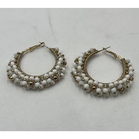 Lilly Pulitzer GWP Resort White Gold Tone Hoop Dangling Beads Earrings New - Picture 3 of 11